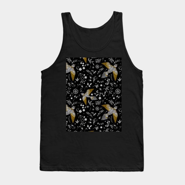 Birds And Leaf Pattern Abstract In Dark Background Tank Top by Dippity Dow Five